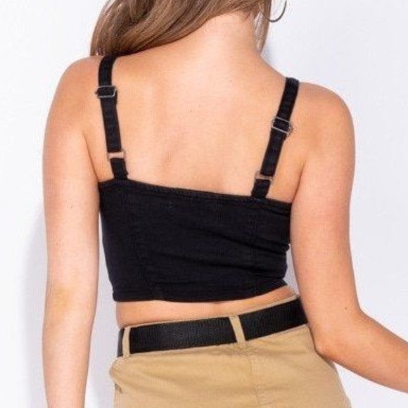 Black Denim Button Up Crop Top - Picture 4 of 9